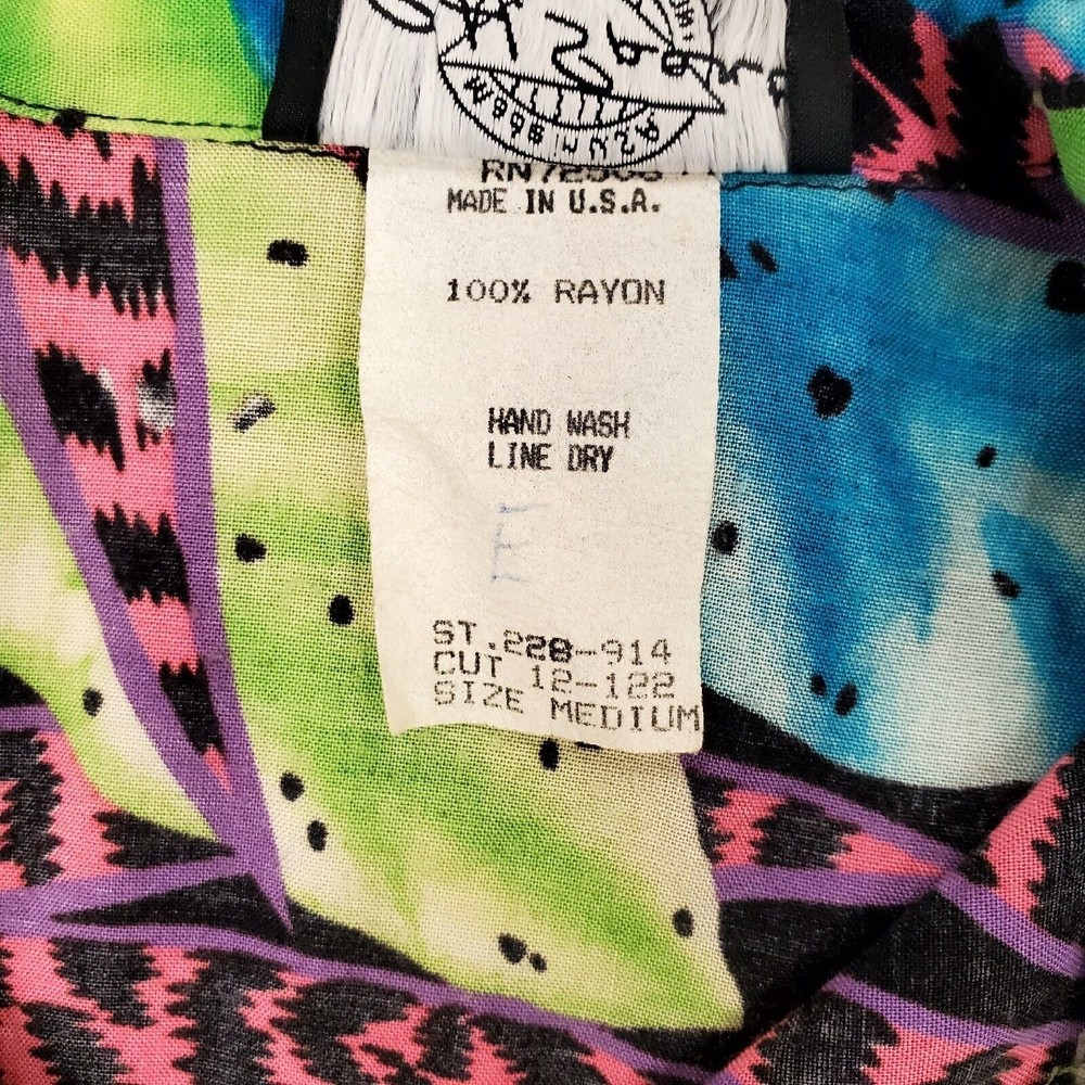 Vintage C.H. Sports 90's Hawaiian Top Tropical Floral Shirt Medium Made In USA - Picture 7 of 8